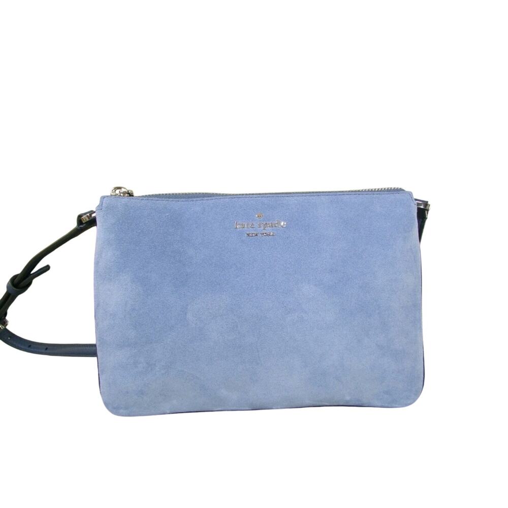 Kate Spade Leila Blue Suede Leather Crossbody Purse Bag Handbag Blueberry